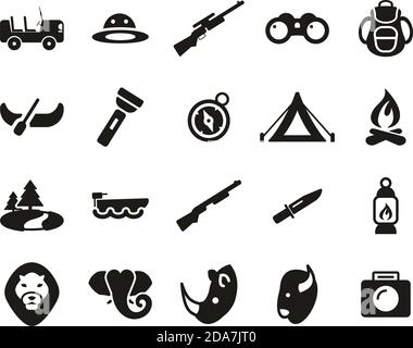 Safari Or Hunting Icons Black & White Set Big Stock Vector