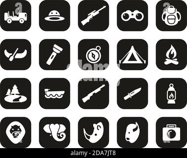 Safari Or Hunting Icons White On Black Flat Design Set Big Stock Vector