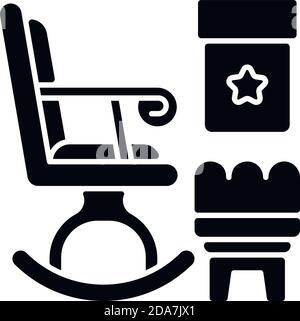Rocking chairs and ottomans black glyph icon Stock Vector
