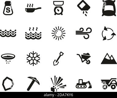 Salt & Salt Mining Icons Black & White Set Big Stock Vector