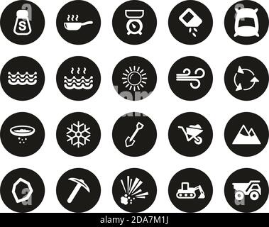 Salt & Salt Mining Icons White On Black Flat Design Circle Set Big Stock Vector