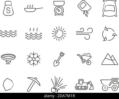 Salt & Salt Mining Icons Black & White Thin Line Set Big Stock Vector