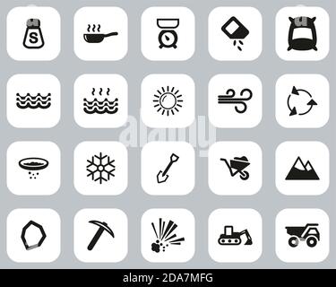 Salt & Salt Mining Icons Black & White Flat Design Set Big Stock Vector