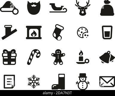 Santa Claus Icons Black & White Set Big Stock Vector