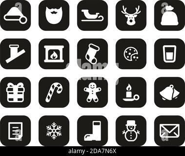 Santa Claus Icons White On Black Flat Design Set Big Stock Vector