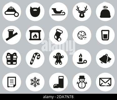 Santa Claus Icons Black & White Flat Design Circle Set Big Stock Vector