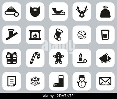 Santa Claus Icons Black & White Flat Design Set Big Stock Vector