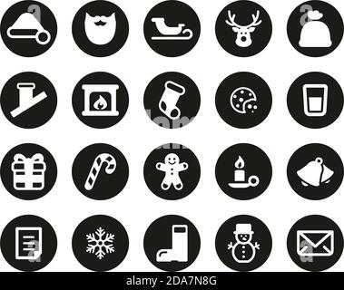 Santa Claus Icons White On Black Flat Design Circle Set Big Stock Vector