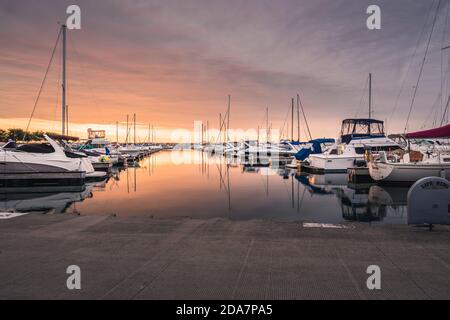 A Beautiful summer morning photo is captured at one of the well known marina in Chicago. Michigan Lake front offers many sports activity during the se Stock Photo