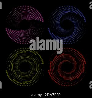 Abstract circular dots colorful halftone disco background, swirling twisted vortex, vibrant party lights, vector illustration Stock Vector