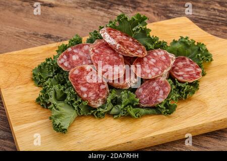 Iberian famous pork Fuet sausage slices Stock Photo