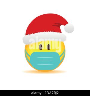 smiley emoji with red santa cap and mask vector illustration EPS10 Stock Vector