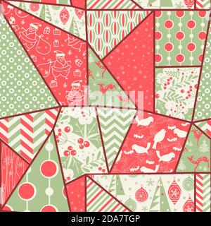 Christmas seamless colorful patchwork. Christmas pattern great choice for wrapping paper pattern or greeting card. Vector illustration. Stock Vector