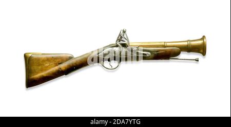 Antique flintlock rifle isolated on white background Stock Photo