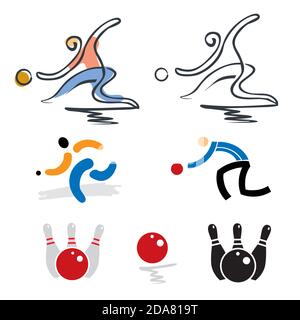 Bowling and petanque player icons. Illustration of bowling and petanque players. Isolated on white background. Vector available. Stock Vector