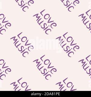 Love music seamless pattern with country guitar, music notes, treble clef, hearts, decorative elements. Stock Vector