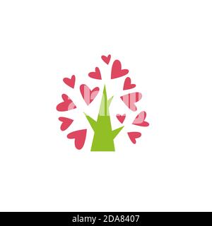 Love tree with hearts isolated on white. organic symbol. Natural, fresh, eco logo. Peace, harmony, empathy and compassion. Valentine's card. Stock Vector