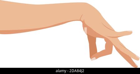 Hand picking something. Okay gesture. Hand isolated on a white background. Gesture pinching, hold, two fingers close. Vector illustration, flat Stock Vector