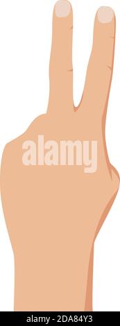 Gesture with fingers lifted up showing number two. Vector illustration with counting hand isolated on white background. Sign of peace Stock Vector