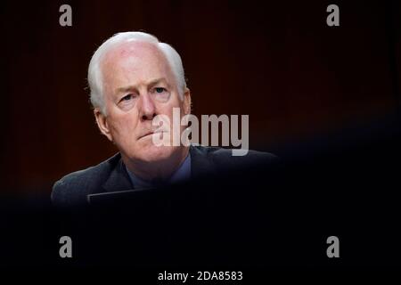 Washington, USA. 10th Nov, 2020. Sen. John Cornyn, R-Texas, listens during a Senate Judiciary Committee hearing on Capitol Hill in Washington, Tuesday, Nov. 10, 2020, on a probe of the FBI's Russia investigation. (Photo by Susan Walsh/Pool/Sipa USA) Credit: Sipa USA/Alamy Live News Stock Photo