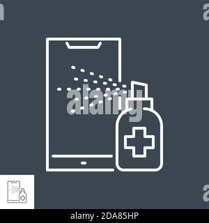 Smartphone disinfection related vector thin line icon. Stock Vector