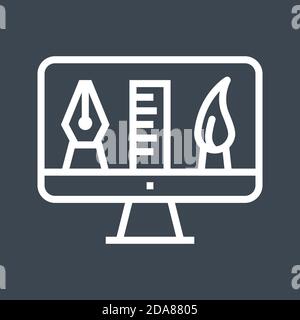 Graphics Tools Thin Line Vector Icon Isolated on the Black Background. Stock Vector
