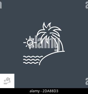 Sea and Palm Vector Line Icon. Stock Vector