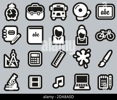 School Or Education Icons White On Black Sticker Set Big Stock Vector