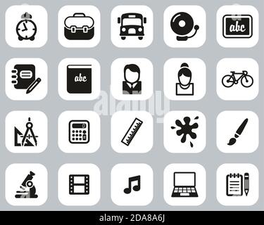 School Or Education Icons Black & White Flat Design Set Big Stock Vector