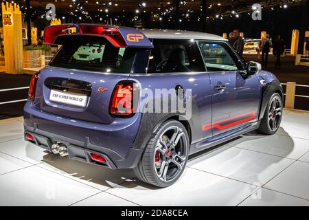 Mini John Cooper Works GP car model showcased at the Autosalon 2020 Motor Show. Brussels, Belgium - January 9, 2020. Stock Photo