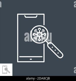 Virus on the surface of a smartphone related vector thin line icon. Stock Vector
