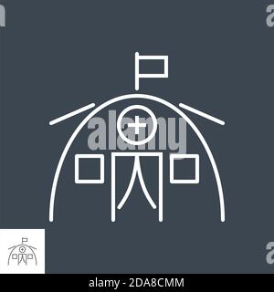 Medical tent related vector thin line icon. Stock Vector