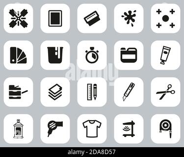 Screen Printing Icons Black & White Flat Design Set Big Stock Vector