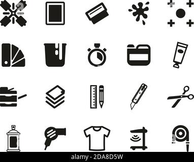 Screen Printing Icons Black & White Set Big Stock Vector