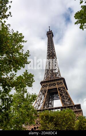 The Eiffel Tower in Paris, France, one of the most iconic landmarks of Paris, France and Europe. Stock Photo