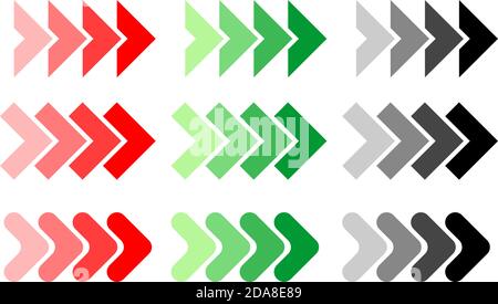 Flowing colored arrow signs. Blend direction, load level indicator. Flat design on transparent background. Illustration, vector Stock Vector