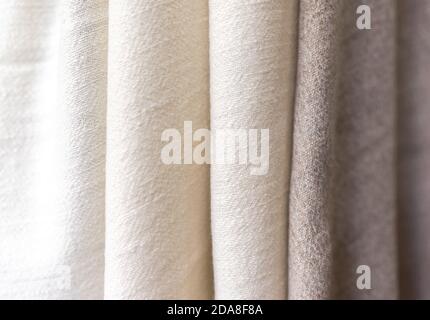 white and brown towel texture. Closeup natural cashmere scarf. brown texture background, close up of a fabric Stock Photo