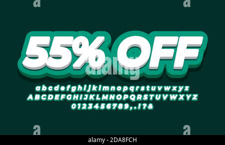 55% off fifty five  percent sale discount promotion text  3d green  design Stock Vector