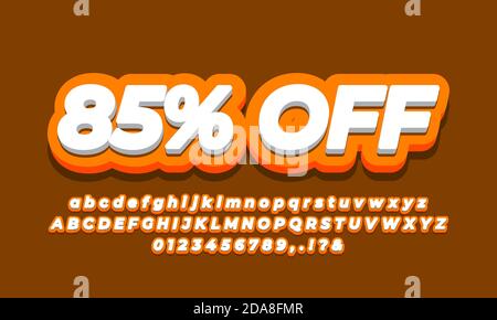85% off eighty five percent sale discount promotion text  3d orange design Stock Vector