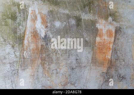 dirty and weathered plastic tank with scratches and rust markings, use es texture reference for a grunge map Stock Photo