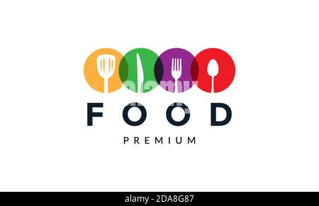 abstract colorful spoon fork and cooking ware food restaurant logo vector icon illustration design Stock Vector