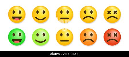 Satisfaction rate icons vector illustration Feedback in form of emotions. Consumer review scale, user experience indicator. Expresion on faces from Stock Vector
