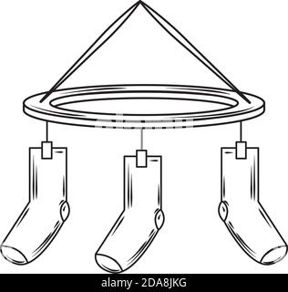 laundry, hanging socks in round hanger vector illustration line style icon Stock Vector