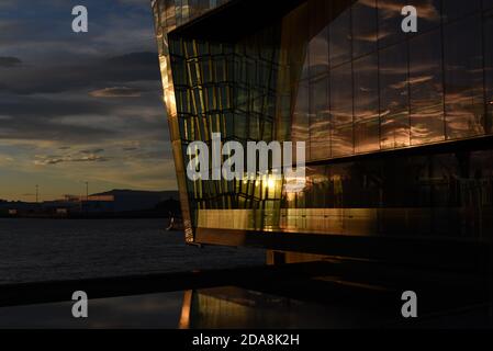 A beautiful summer sunset at the Harpa Concert hall in Reykjavik, Iceland Stock Photo