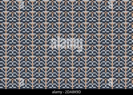 Vector seamless Nordic Knitting Pattern in blue, orange, grey colors. Stock Vector