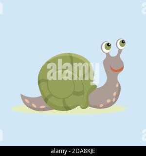 Cute snail cartoon on blue background. Vector flat illustration. Stock Vector