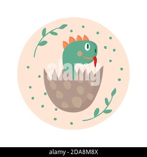Cute dinosaur in an egg, isolated on white background. Vector cartoon illustration. Stock Vector