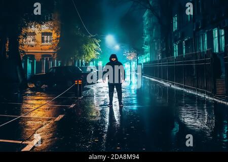 lonely man in rain