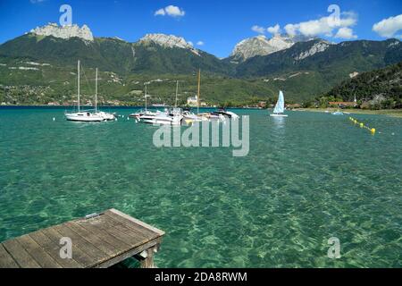 Sailing on Lake Annecy in the Summer. Stock Photo