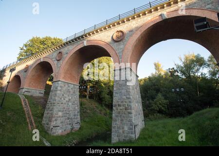 Old railway bridge over Boruja river in Bytow, Poland. September 18th 2020 © Wojciech Strozyk / Alamy Stock Photo *** Local Caption *** Stock Photo